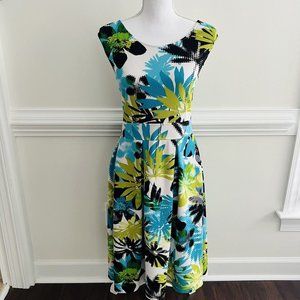 LONDON TIMES Tropical Floral A-Line Sz 2X Plus Size Dress Fit & Flare